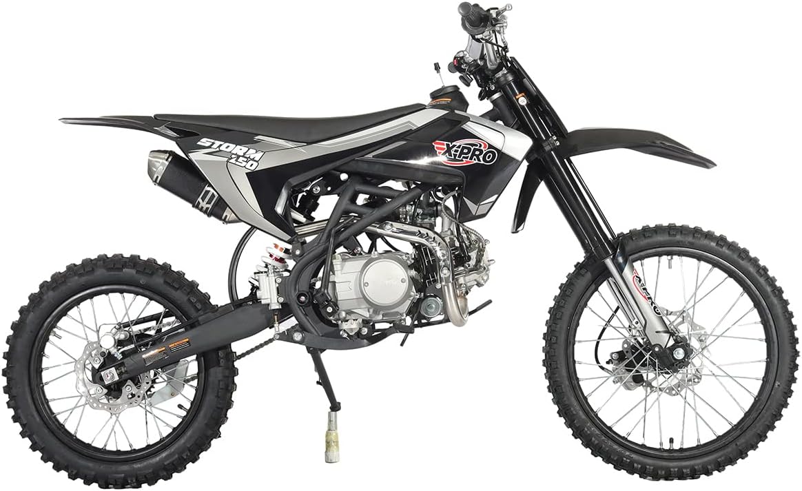 X-PRO Storm 150 Dirt Bike with 4-Speed Manual Transmission, Electric/Kick Start, Big 19"/16" Tires!