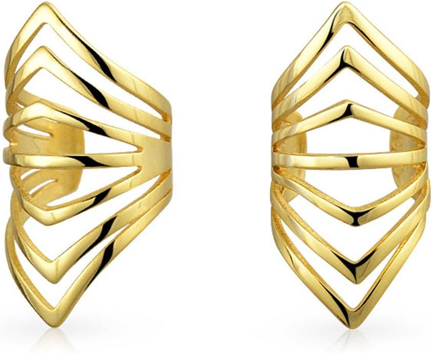 Minimalist Geometric Chevron Cartilage Ear Cuffs Clip Wrap Helix Non Pierced Earrings 14K Gold Plated Sterling Silver