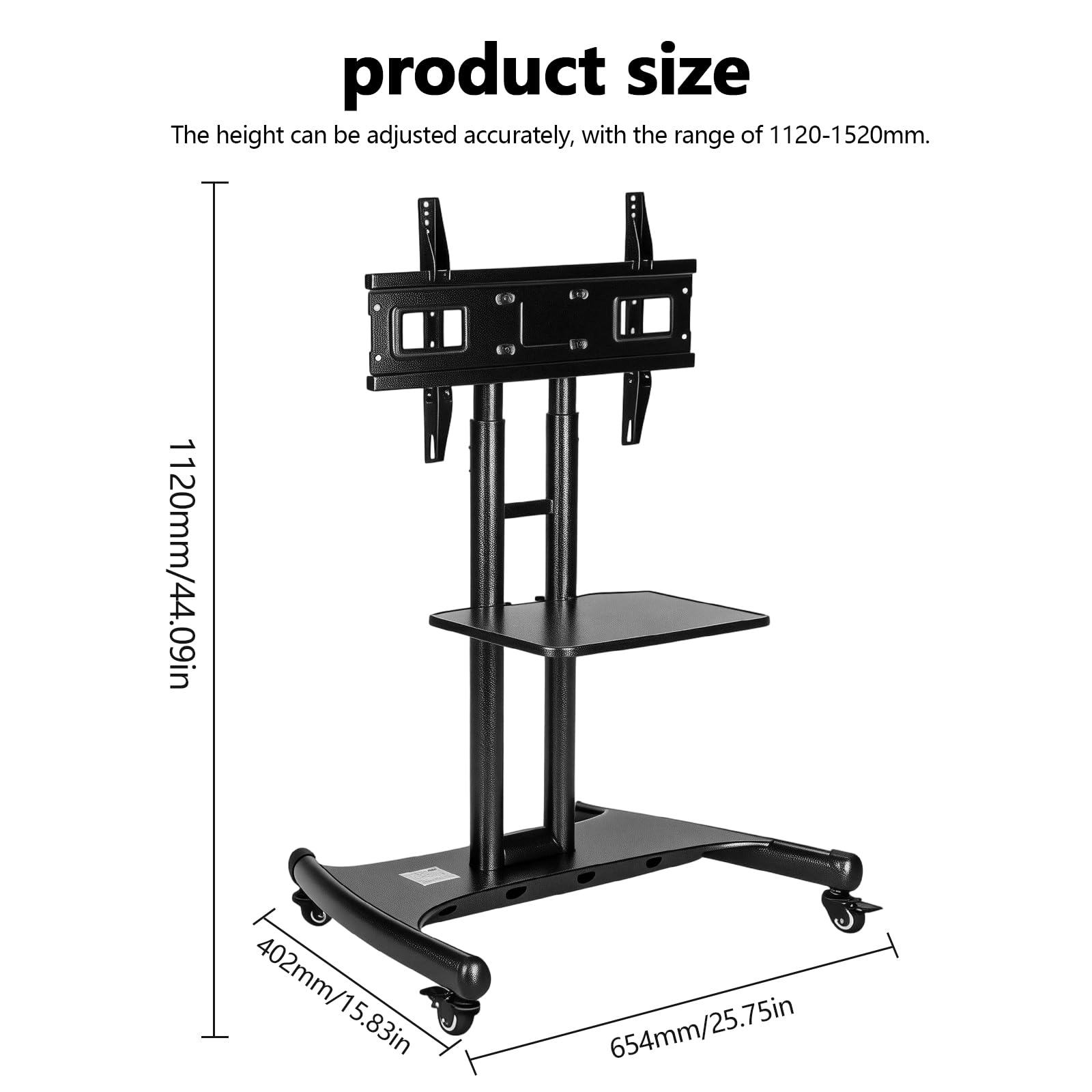 YCQYM Soporte de TV con Ruedas Ajustable para televisores de Pantalla Plana de 3275 Pulgadas Hey Duty Trolley con Estante Carga máxima 45 kg TV móvil para el hogar y la Oficina