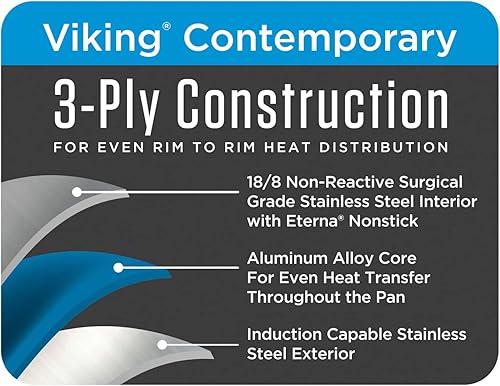 Miniatura 9 de Viking Culinary - Horno holandés contemporáneo de acero inoxidable de 3 capas, 5.2 cuartos de galón, incluye tapa de vidrio, lavavajillas, apto para