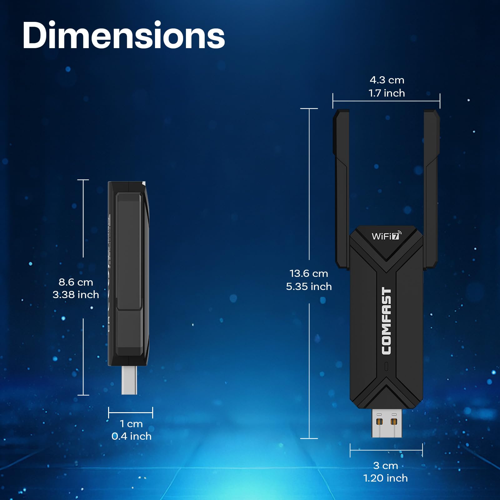 Adattatore Wifi 7 USB BE6500 di MMOBIEL – Tri-Banda (6/5/2.4GHz) 6452 Mbps Chiavetta WiFi con USB 3.0 & Antenna Esterna, WPA3, 4K-QAM, Plug & Play - Per Windows 11/10/Mac/Linux PC Desktop & Laptop