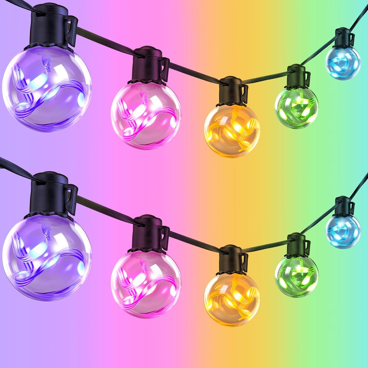 Outdoor String Lights, 25ft 20 G40 Bulbs LED Color Changing Hanging Lights Dimmable with 220+ Scene Modes, App Control, IP65 Waterproof Globe Bulb for Indoor Patio Backyard Balcony Decor