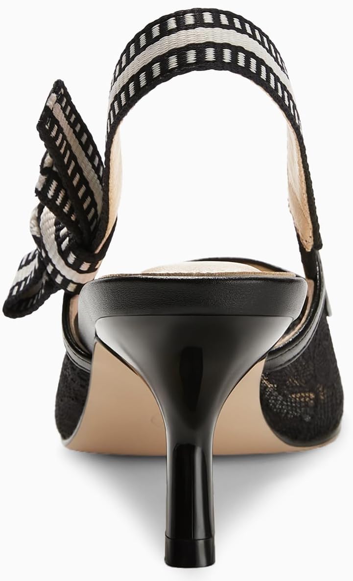 Coutgo Womens Slingback Kitten Heels Closed Pointed Toe Bowknot Knitted Slip On Work Pumps Dress Shoes - Image 3