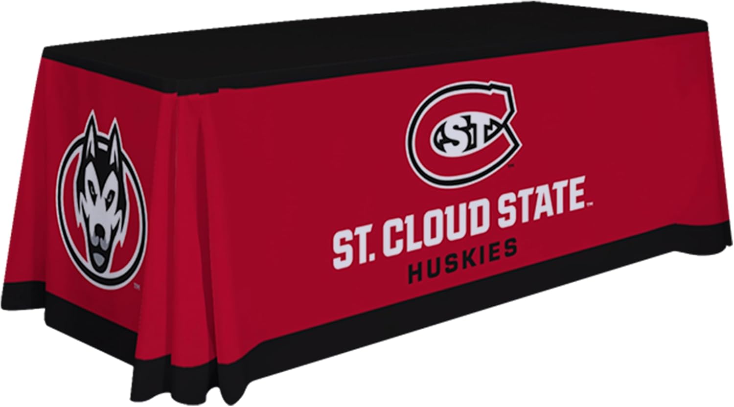 St. Cloud State Huskies College Sports Printed Table Throw - NCAA Licensed - Polyester - School Tablecloth (Red, White, Black) (6' Draped)