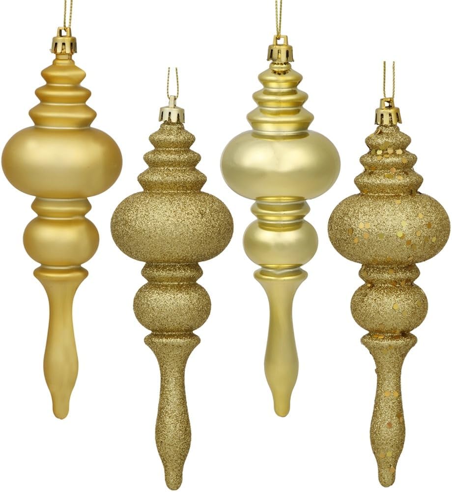 Vickerman 19514-7" Gold Shiny Matte Glitter Sequin Finial Christmas Tree Ornament (8 pack) (N500208)