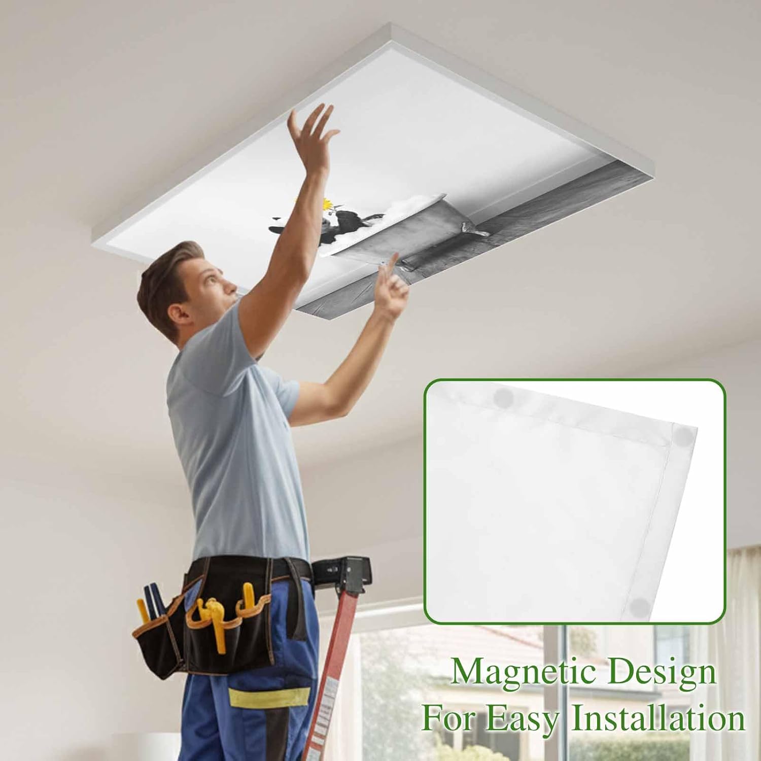 Funny Panda Fluorescent Light Covers for Ceiling Lights 4x2 feet,4 Pack Magnetic Light Filters for Classroom,Cute Art Vintage Lovely Animals on Bathtub Fluorescent Lamp Shade Panel for Office School