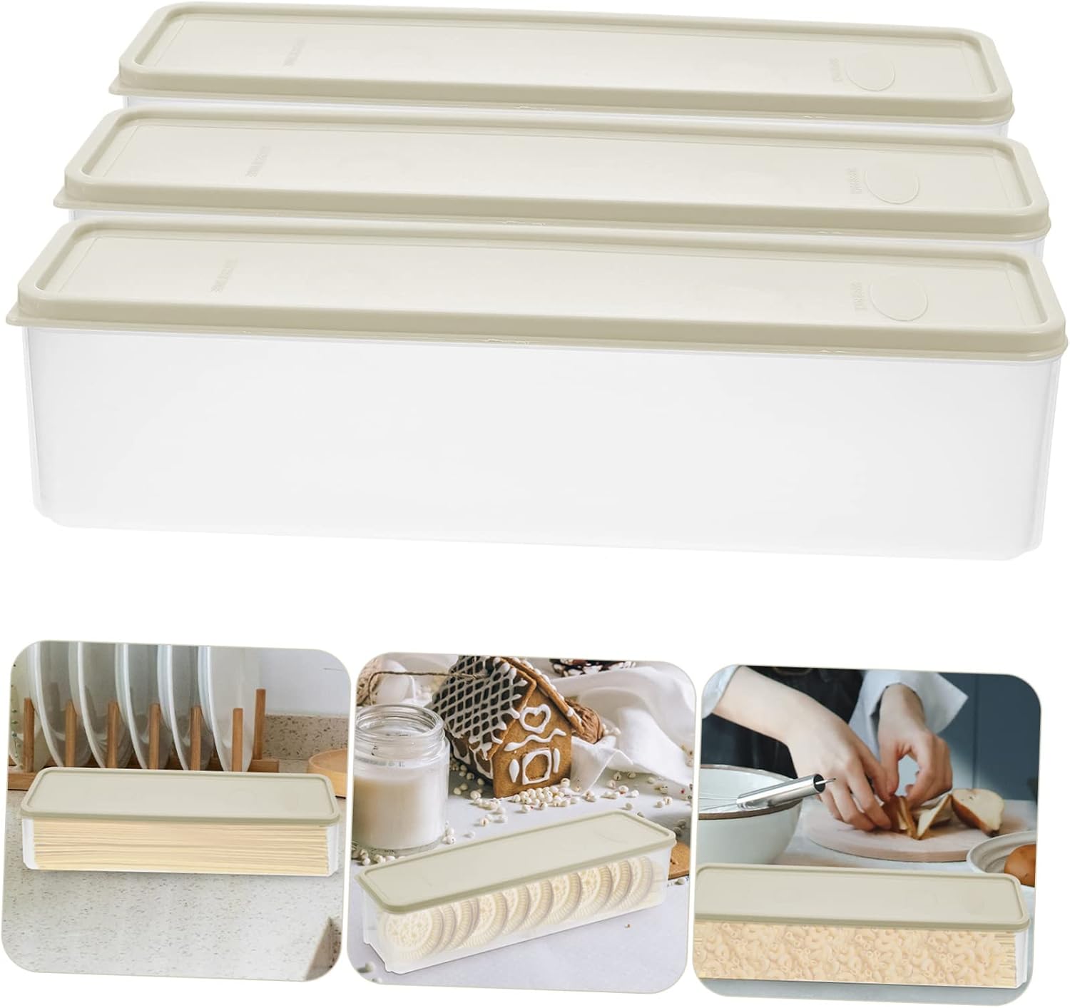 3pcs Pasta Containers Airtight Storage Boxes Lids for Pantry Airtight Dry Noodle Holder Grains Cereal Holder Canisters Lids Narrow Storage Food Containers for Pantry