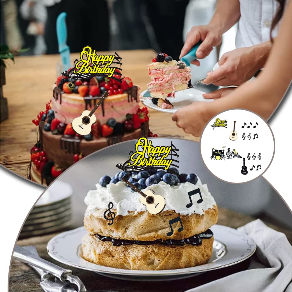 ZhuanZhenW Rock Star Happy Birthday Cake Topper, 32 stuks muzieknoten verjaardagstaart decoraties cupcake decoratie elektrische gitaar thema taart topper decoraties voor verjaardagsfeestje
