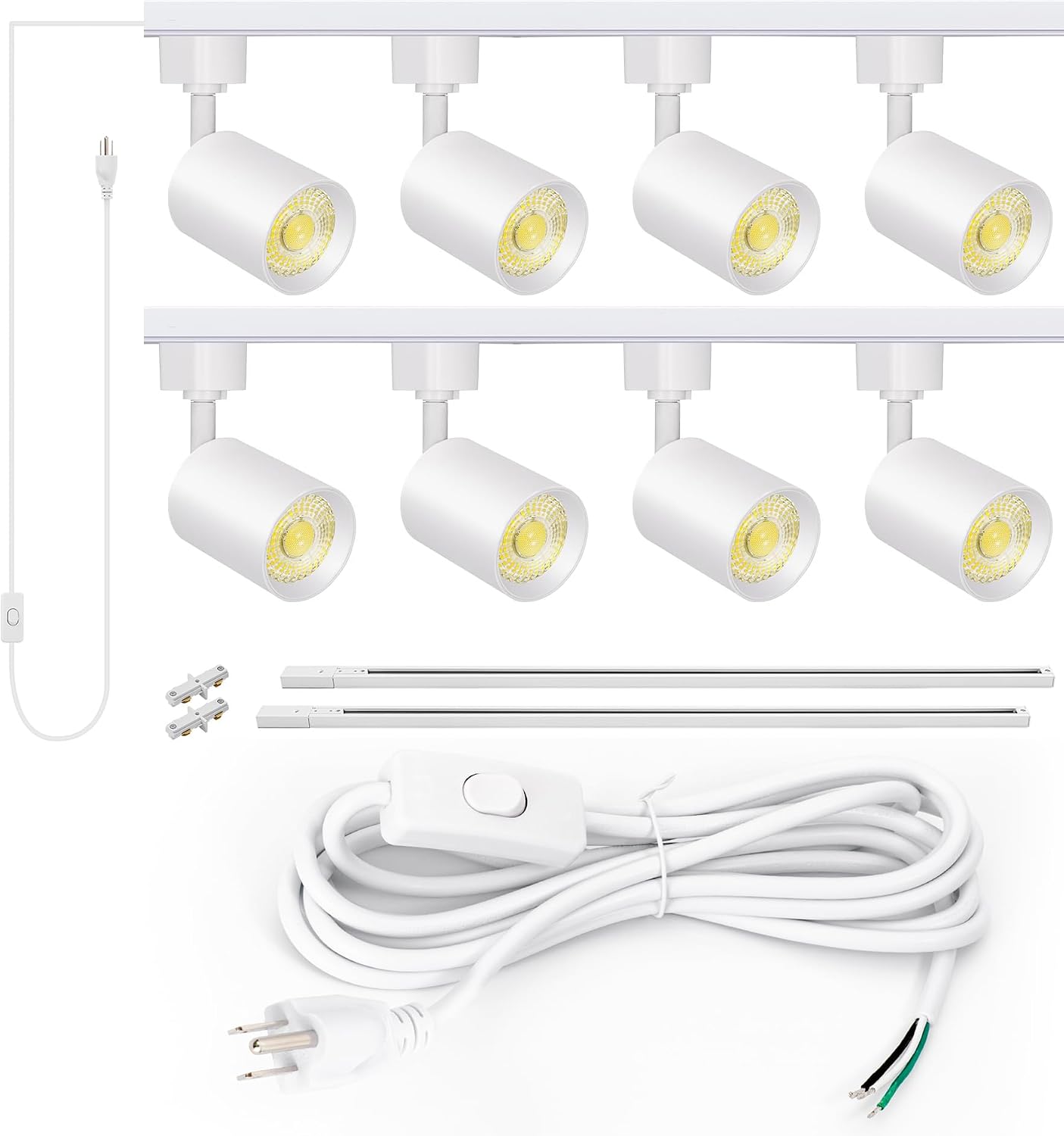 VANoopee with 10FT Plug Cord - 8-Light LED Track Lighting Kit with 6.6FT H Type Track Rails, Dimmable Track Light Heads, White