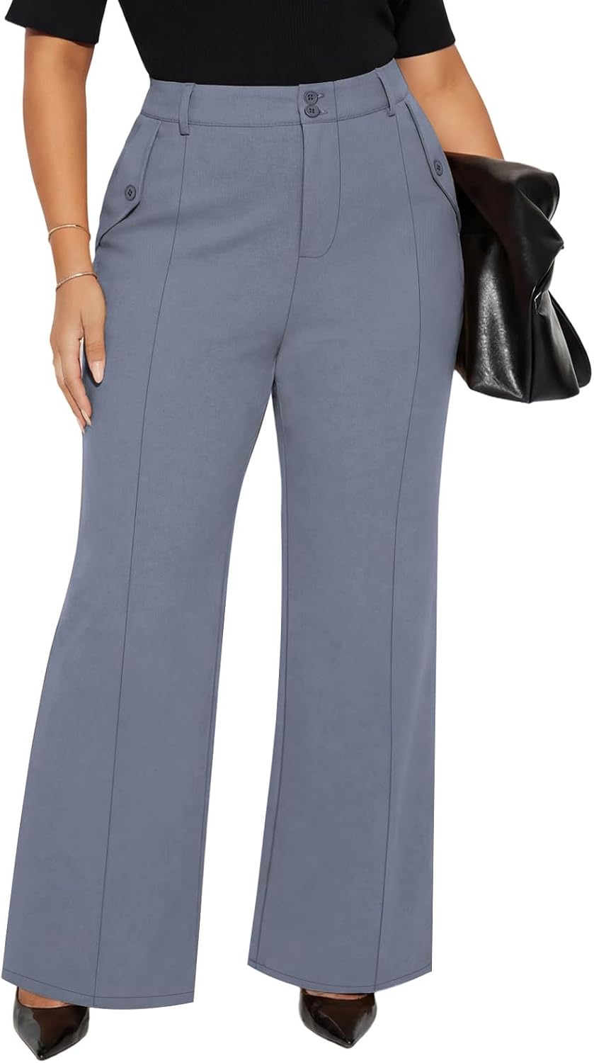 Plus Size Women's Wide Leg Dress Pants - Slacks for Business Casual, Work Clothes for Office