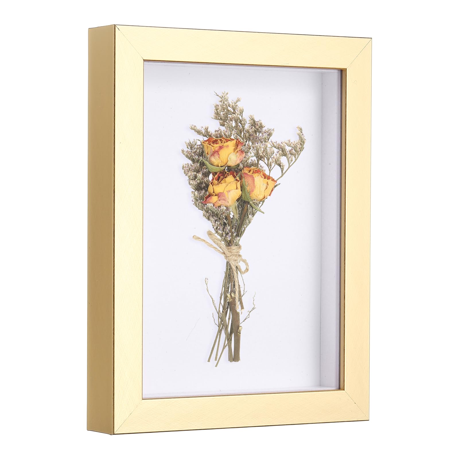sourcing map 6x8 Inch Shadow Box Display Frame, 2cm Deep Photo Shadow Box Plastic Display Case Wall Mount & Tabletop Display for DIY Photos Flowers Memorabilia Wedding Birthday, Gold
