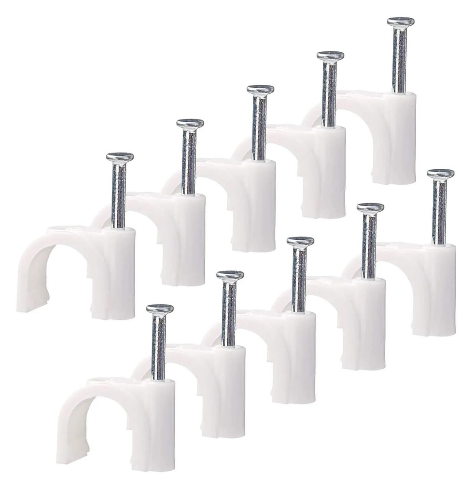 Clips de câble à clouer en plastique PE, 50 pièces, Clip circulaire 7mm, clous acier au carbone forme C, support mural fil, Tube 1/4 6mm(WHITE)