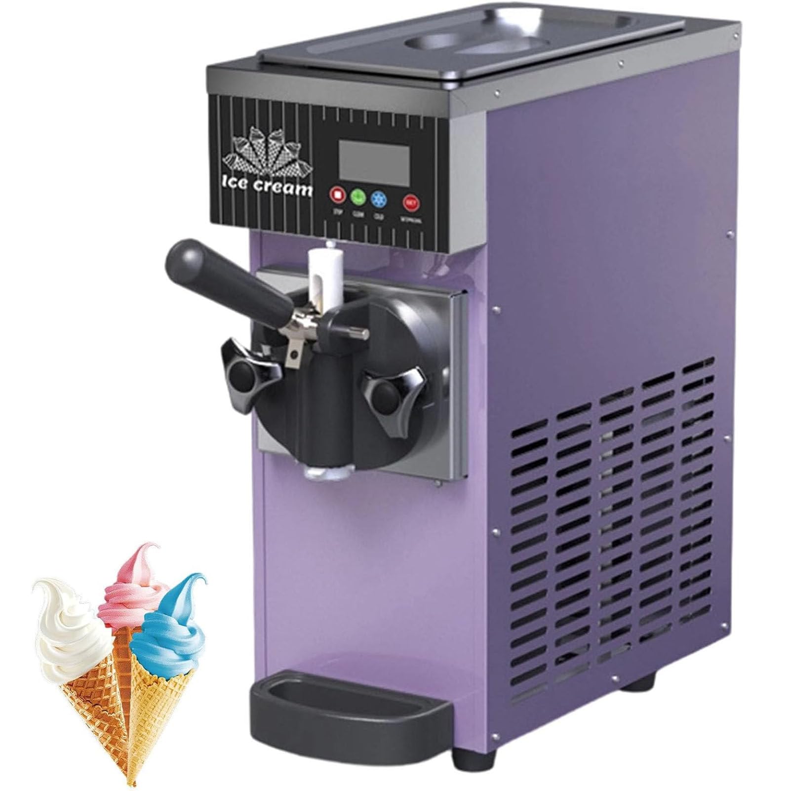 PioMue Commercial Ice Cream Machine, Countertop Soft Serve Ice Cream Machine, Single Flavor Soft Serve Ice Cream Machine, With LCD Panel for Restaurants and Bakeries PhantomPurple