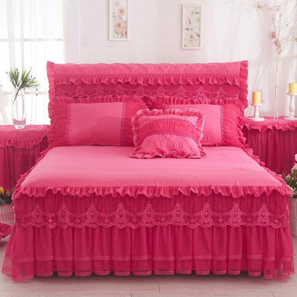 Parure de lit princesse dentelle rouge rose fille lit king size 180 x 200 cm drap housse