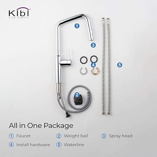 Miniatura 8 de KIBI Macon - Grifo extraíble de un solo mango para fregadero de cocina, boquilla de grifo de arco alto de latón macizo, grifo de cocina giratorio de