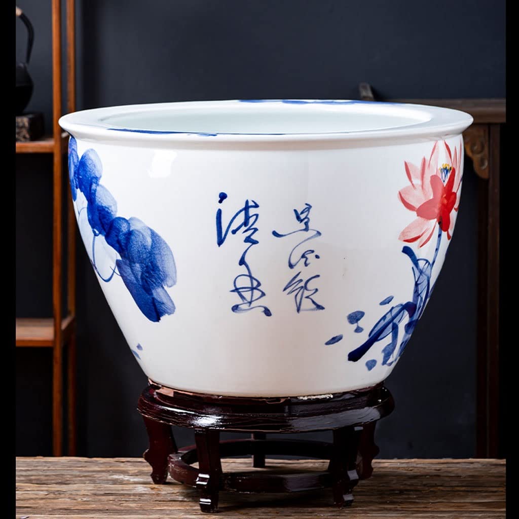 Réservoir Poissons D'aquarium Bol à Poisson en céramique de Style Chinois Bureau Salon Balcon du Sol au Plafond Accueil Circulation Débit Ornement d'eau Cour Rouge | 67cm