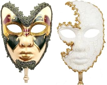 YU FENG Venetian Masquerade Mask Set, Adult Carnival Costume Mask on Stick for Mardi Gras, Masquerade Ball & Party Decor