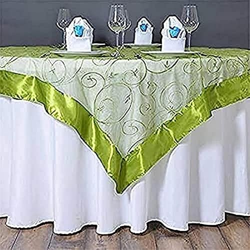 Weddings Venue Shop LAY60_EMB_SAGE - Superposición de mesa de organza bordada con borde satinado (59.8 x 59.8in), color verde salvia