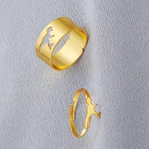 Image of Dinosaur Ring Set | 2 Pcs - Cute Tyrannosaurs & Triceratops Adjustable Couple Friendship Matching Ring, kawaii, cute, animal, cool, Friends, Rex Dinosaur Puzzle Ring (Gold)