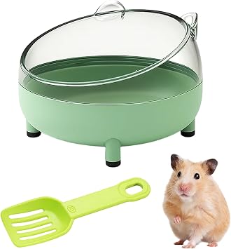 Hamster Sand Bath Container with Green Pet Scoop, Dust-Free Bathing with Rounded Edges, Sand Bath Box for Small Animal, Hamster Bathing Sand, Hamster Toilet Green