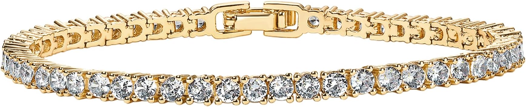 14K Gold Plated 3mm Cubic Zirconia Classic Tennis Bracelet | Gold Bracelets for Women