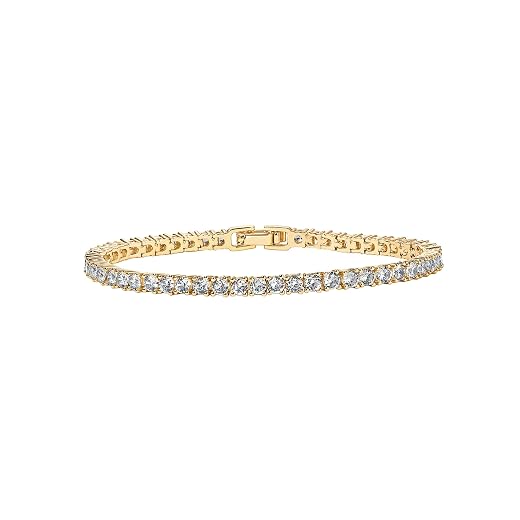PAVOI 14K Gold Plated 3mm Cubic Zirconia Classic Tennis Bracelet | Gold Bracelets for Women