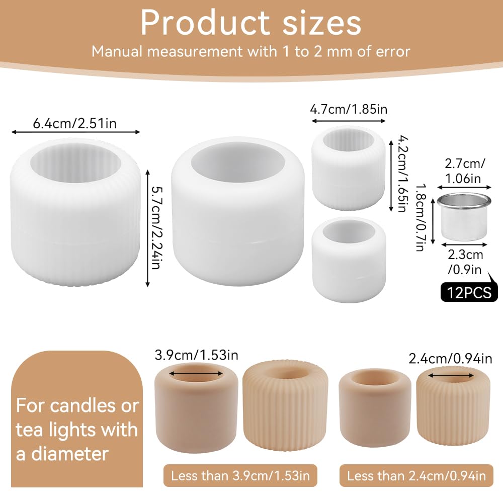 4 Pz Stampi per Portacandele in Silicone con 12 Candelabri in Metallo,Stampo in Silicone per Candelabri per Cemento, Gesso, Resina Epossidica, Sapone, Cioccolato