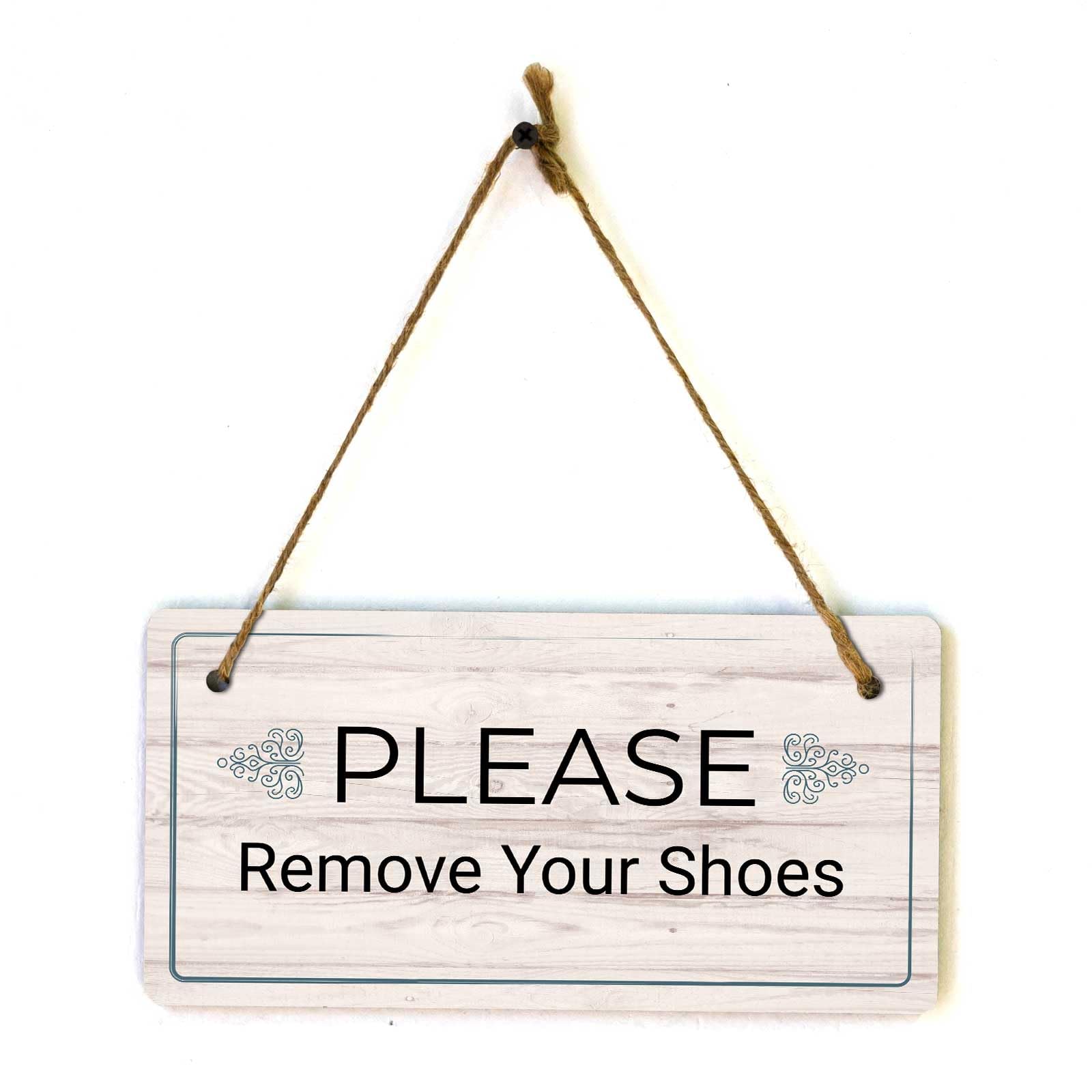 12X6 Inch Please Remove Your Shoes Rustic Light Wood Sign - Hanging Etiquette Plaque, Perfect for Homes/Offices/Classrooms, Cleanliness Decor for Hosts & Educators