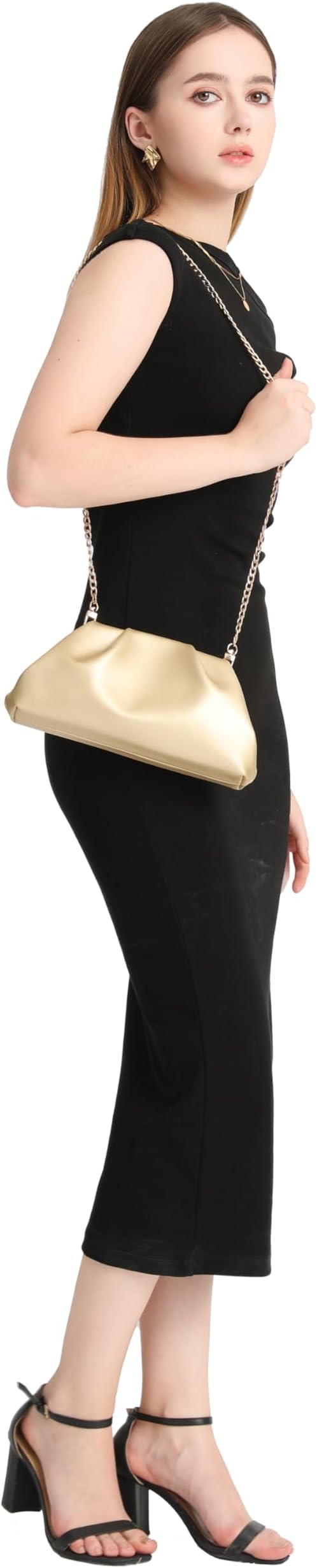 YUWITA Soft PU Leather Clutch Purses for Women Formal Evening Bag Elegant Luxurious Hand Bag (Gold) thumbnail 3