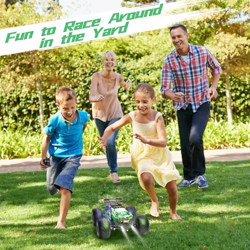 Remote Control Car RC Cars All Terrain Monster Truck, Outdoor 2WD Off Road Hobby RC Truck with 2 Rechargeable Batteries and Colorful Light, 20Km/h Fast RC Car Toys Gift for Kids Boys - Image 6