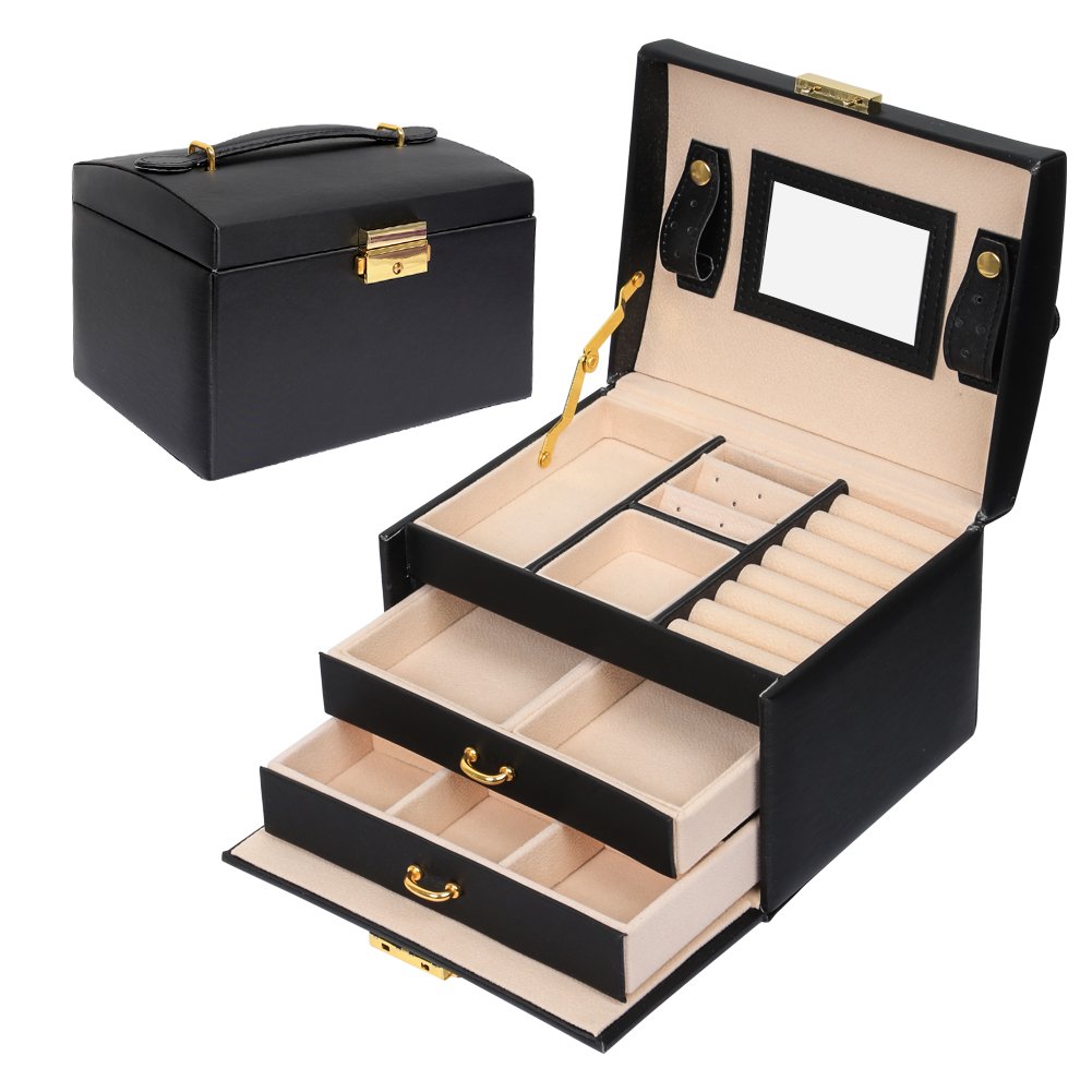 ProCase Grote Sieradendoos Organizer voor Dames Meisjes, 6 Lagen Display Opbergkoffer Juwelendoos Opslag Houder Case met Laden en Verdelers voor Oorbellen Kettingen Ringen Armbanden Horloges -Zwart