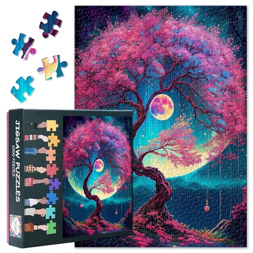 Puzzle per adulti, 1000 pezzi, luce di luna, albero, paesaggio, cielo notturno, arte di famiglia, decorazione per la casa, sfida, 70 x 50 cm