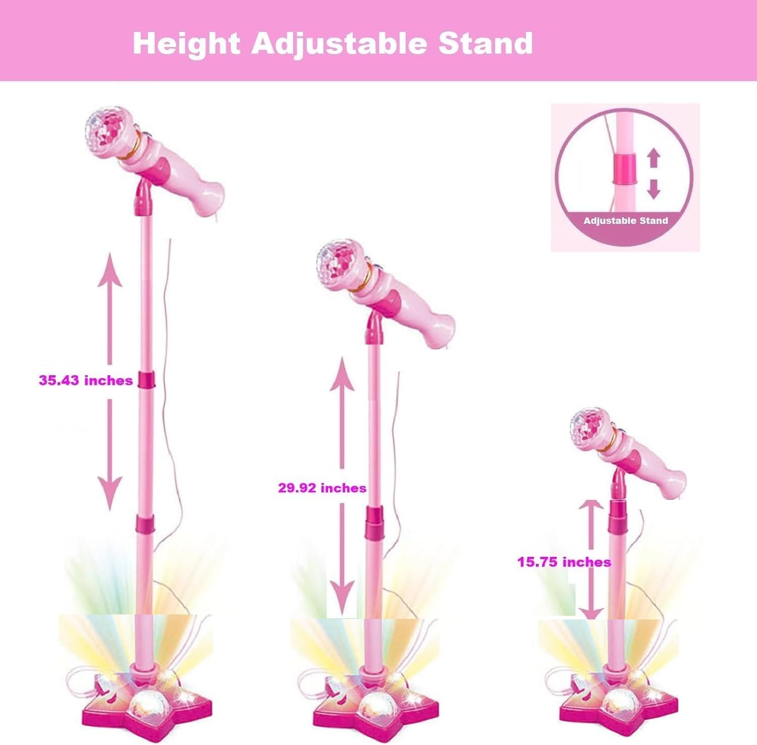 Kids Karaoke Machine with Adjustable Stand,Upgrade Kids Microphones for Singing Along with Rotational Flashing Stage Lights,Pedals Gift for 3+ Years Old Girls and Boys - Image 3