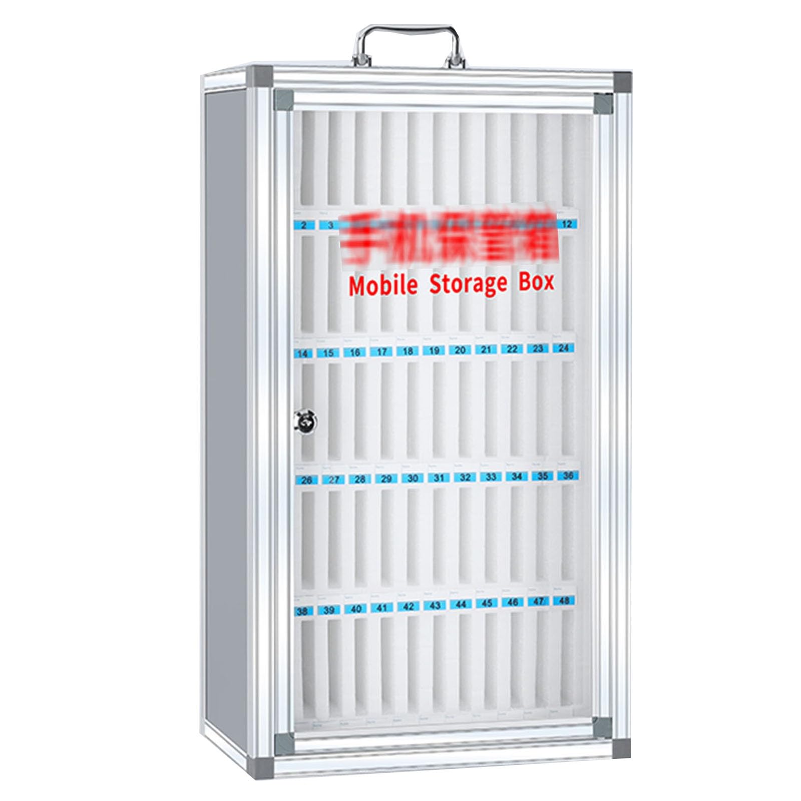 Armadietto mobile sicuro con serratura, 24 scomparti, colore argento, perfetto per scuole, fabbriche e laboratori, resistente supporto per telefono per sicurezza e nizzazione