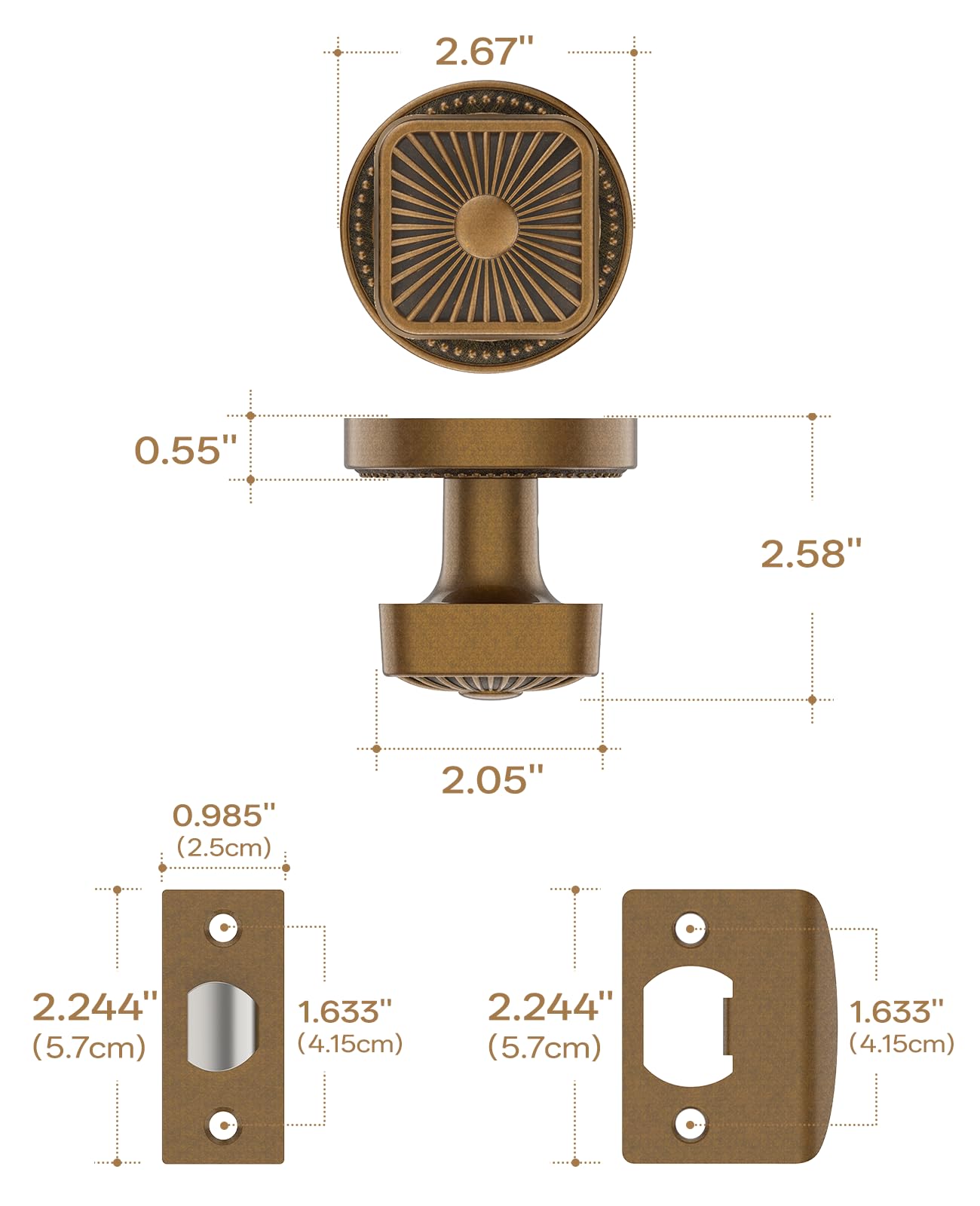 Antique Brass Door Knobs with Lock - 4 Pack -7
