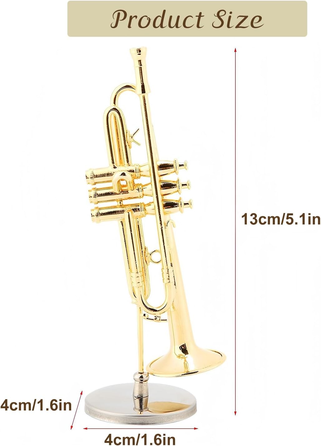 5.1×1.6in (13×4cm) Miniature Trumpet Model, Gold Plated Mini Saxophone Ornament Replica with Stand & Gift Box - Perfect for Christmas, Birthday Gifts, Home Decor, Music Lover