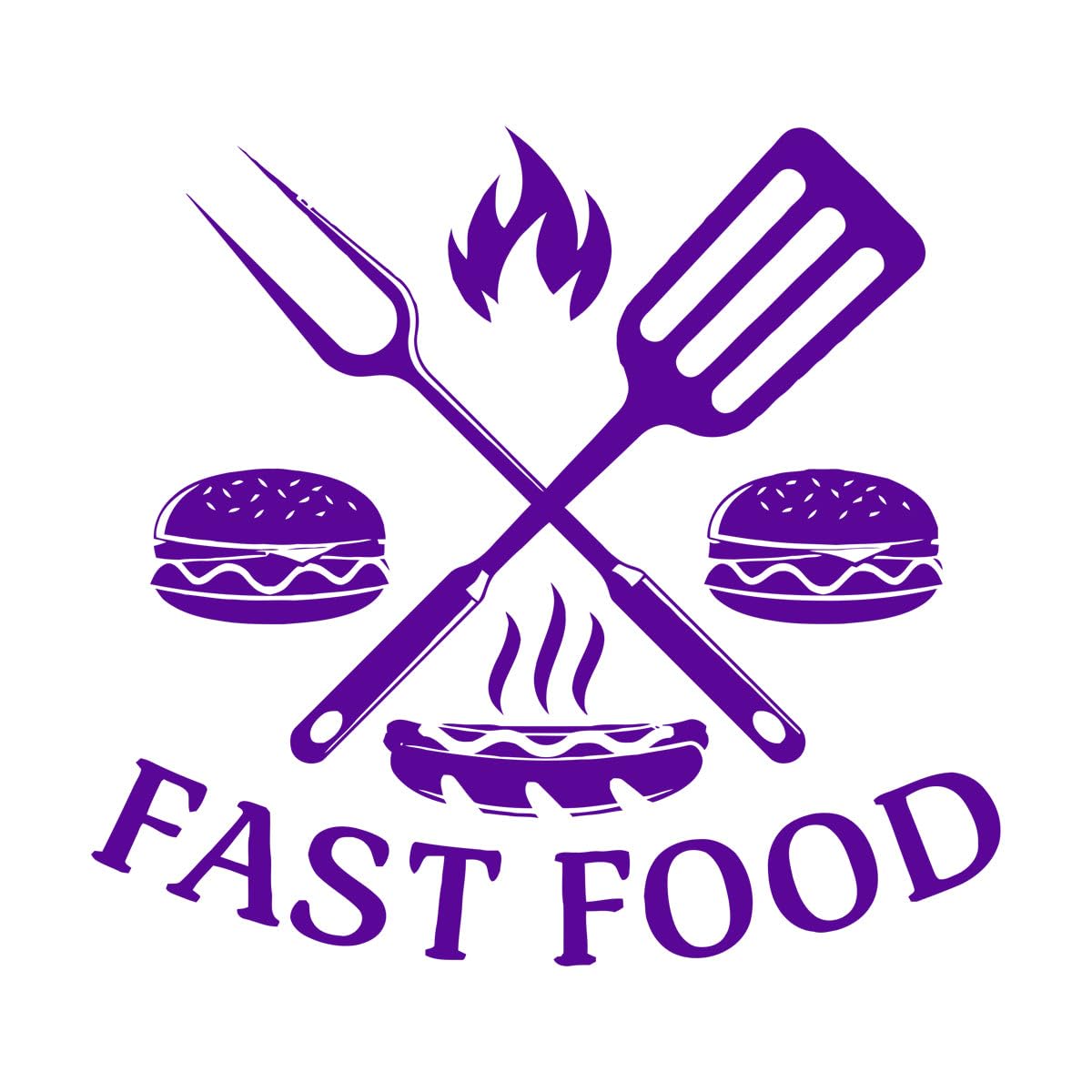 Fast Food Sign Window Stickers Hamburger Rapid Delicious Food Restaurant Logo Decals Vinyl Home Decor Dining Room Kitchen Small - 30x28cm