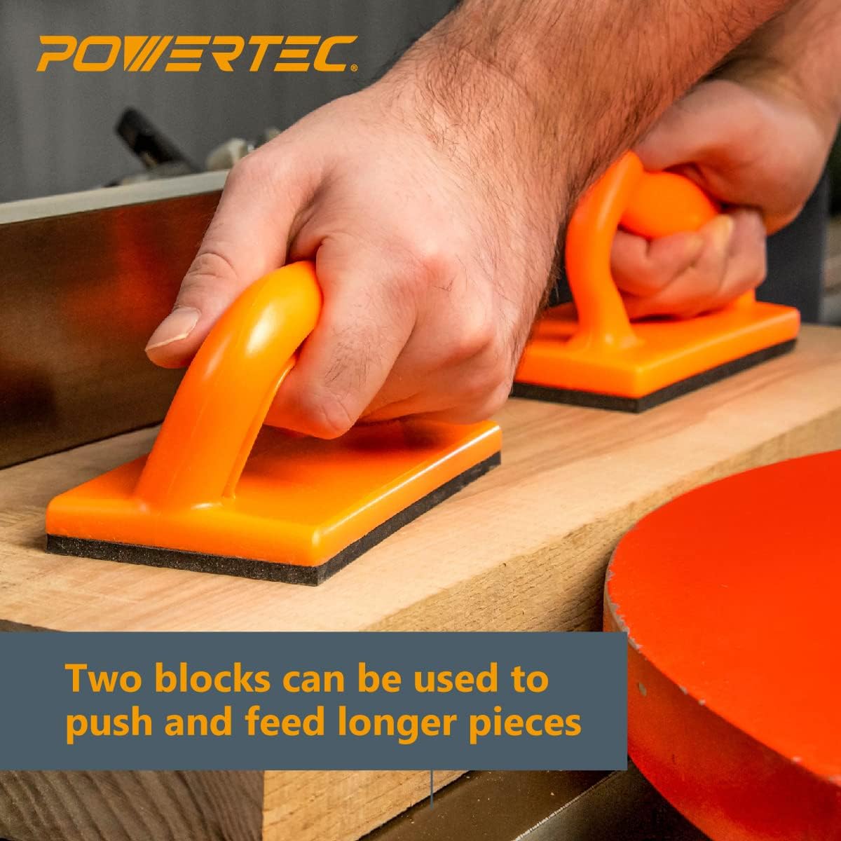 POWERTEC 71031 Push Block | Ergonomic Handle with Max Grip | Pushblock for Table Saw, Jointers and Woodworking