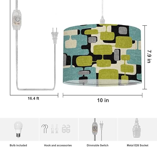 Miniatura 5 de WYLZ0123xzan Lámpara colgante de enchufe abstracta de mediados de siglo moderna lámpara colgante con cable de enchufe de 16.4 pies, interruptor