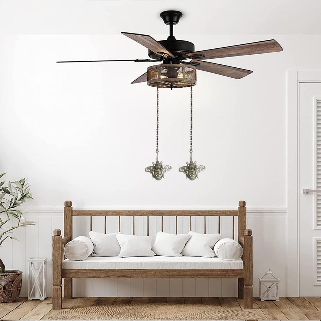 Vintage Queen Bee Charm Pendant Ceiling Fan Danglers Fan Pulls Chain Extender 12 inch with Ball Chain Connector 4Pcs