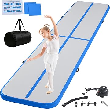 Inflatable Gymnastics Mat Tumble Track Gym Floor Mat 2M-6M Air Tumbling Training Track Thick 10cm with Electric Pump for Gymnastics Home Kids Tumble Training Yoga Water Pilates