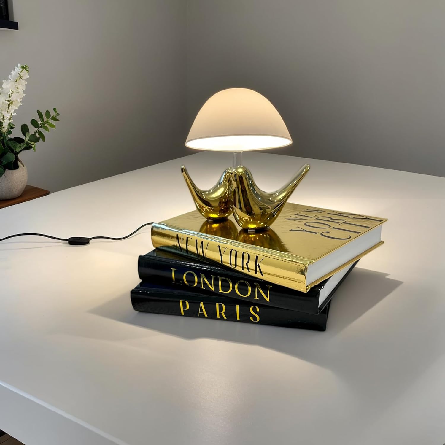 Decorative Books for Home Decor with Small Birds Statues Gold Home Decoration, Modern Style Coffee Table Book Decor, Stacked Books for Bedroom, Living Room, Office Desktop, Cabinets Shelf Decor