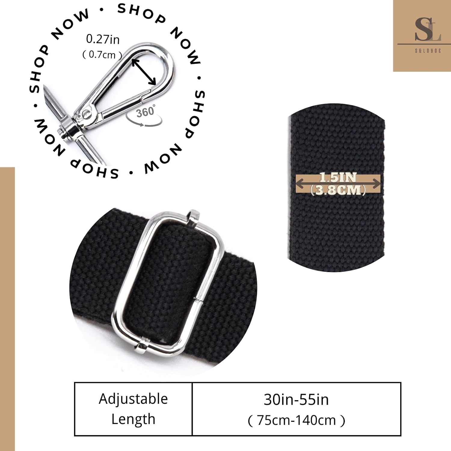 S&loyoe Solid Color Purse Straps Replacement Crossbody Bag Strap Adjustable Wide Guitar Straps for Handbags 1.5inch - Image 2