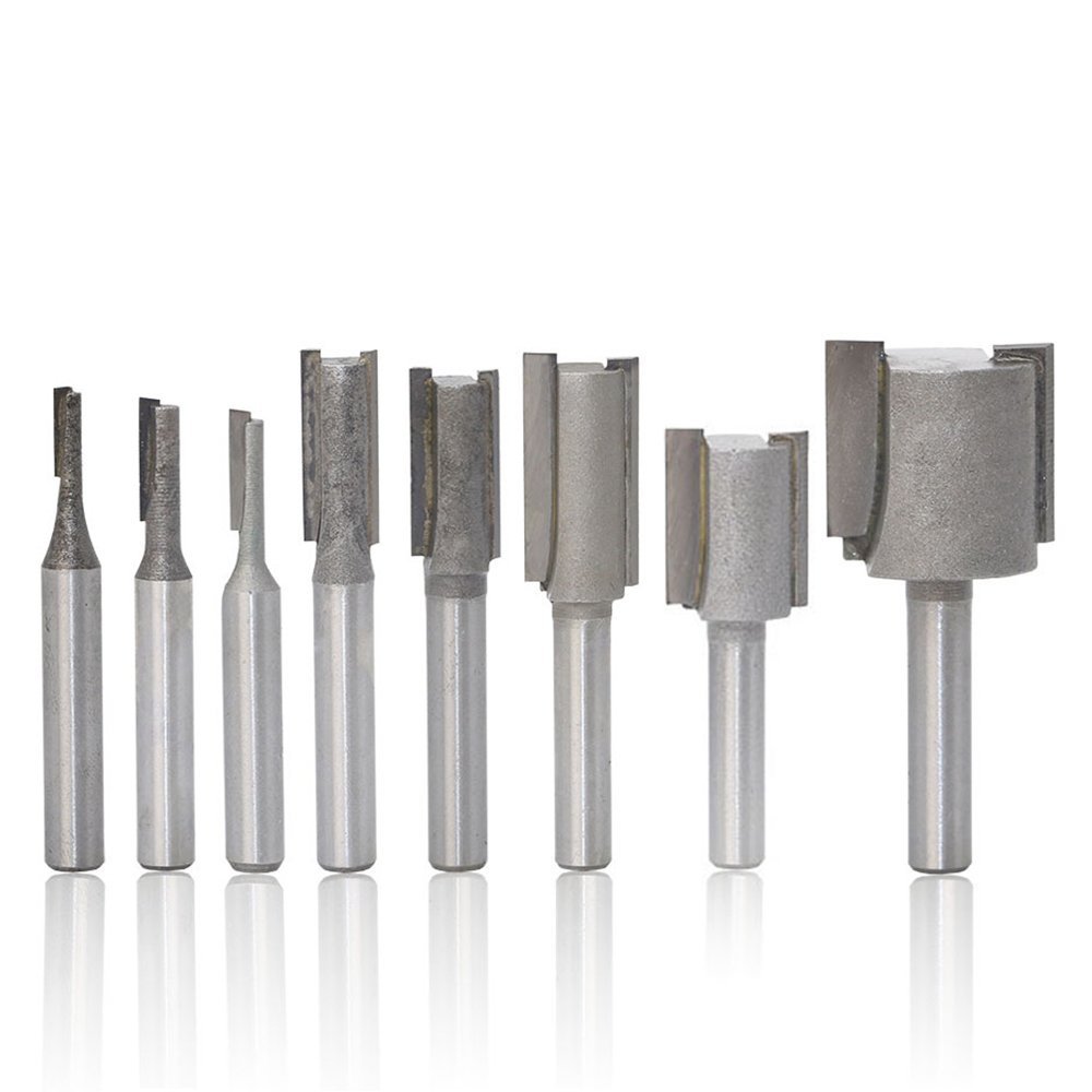 Yakamoz 8pcs 1/4 Inch Shank Straight Dado Router Bit Set Carbide Wood Milling Cutter Woodworking