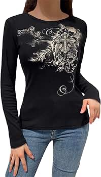 Fall Spring Women´s Vintage Grunge Round Neck Ribbed Tops