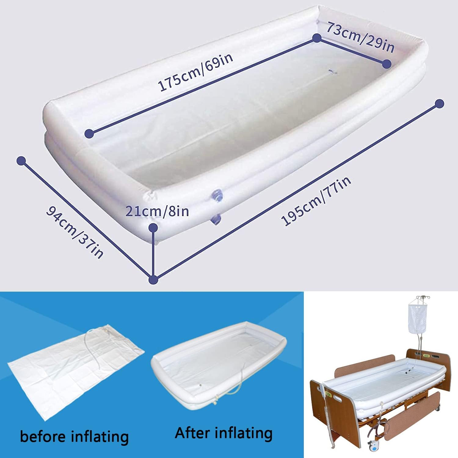 Bedside Shower Bathtub, Medical Inflatable Bathtub W/Electric Air Pump Adult PVC Bathtub, Bed Shower Assistive Aid with Water Bag for The Elderly, Disabled, Seniors,Ordinary Pillow