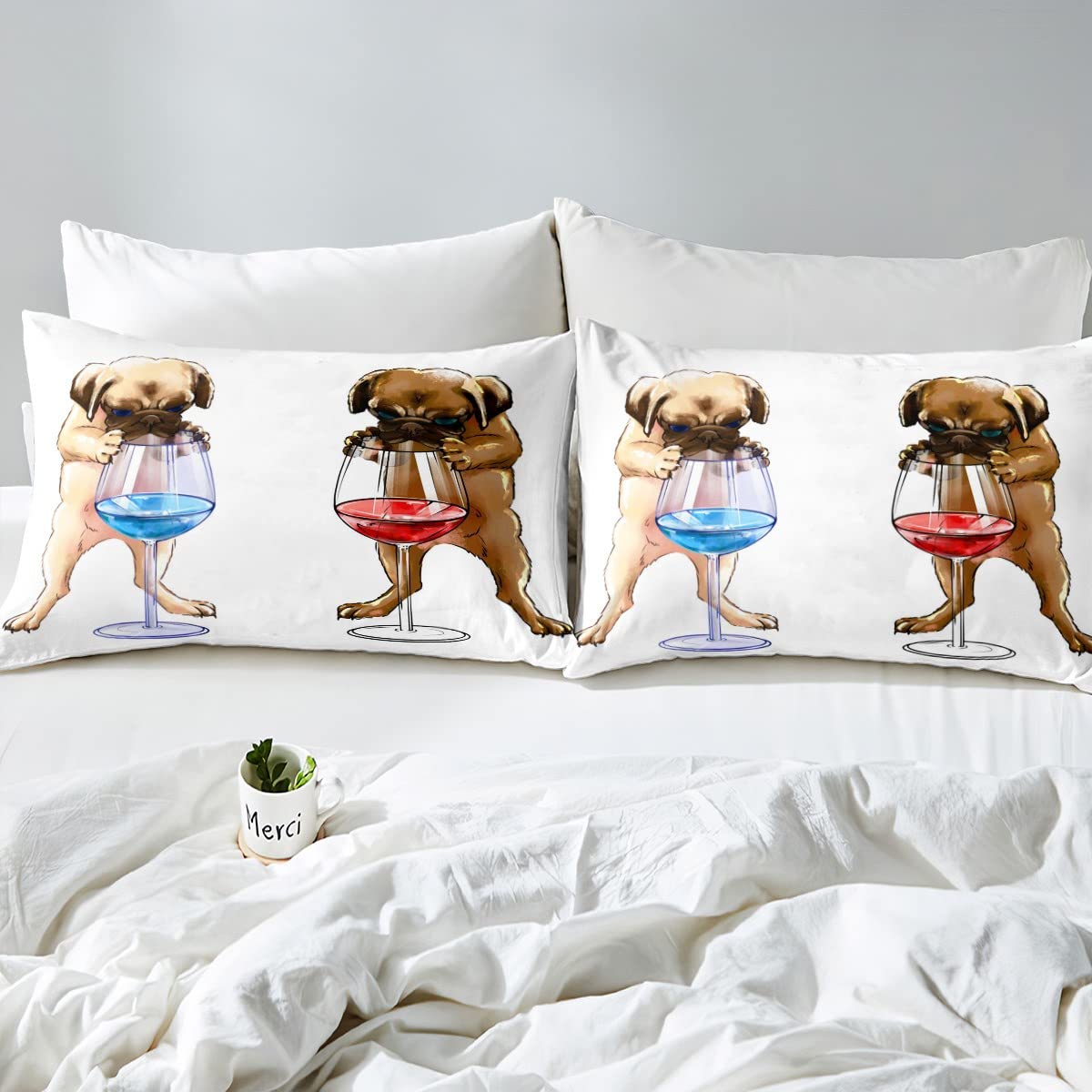 Set Biancheria Da Letto 7 Pezzi Per Bambini – Bulldog Francese Rosa 3D – Piumone 173x218 Cm, Lenzuola E Federe - 2