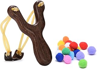 TOPRADE Brown Color Wooden Hunting Slingshot with Cotton Ammo for Catapult Game,Hunting-for Kids Children Adults