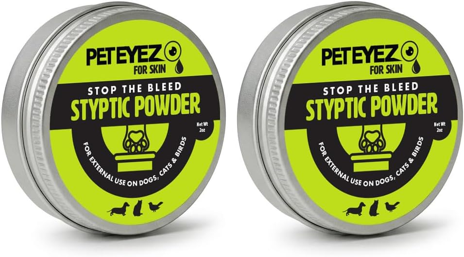 Styptic Powder for Dogs, Cats & Birds (2 oz) – Fast-Acting Blood Clotting & Bleed Stop Powder for Pet Nail Trims, Clipping & Cuts – Easy-Use Wide Mouth DIP Can – First Aid Grooming - 2 Pack
