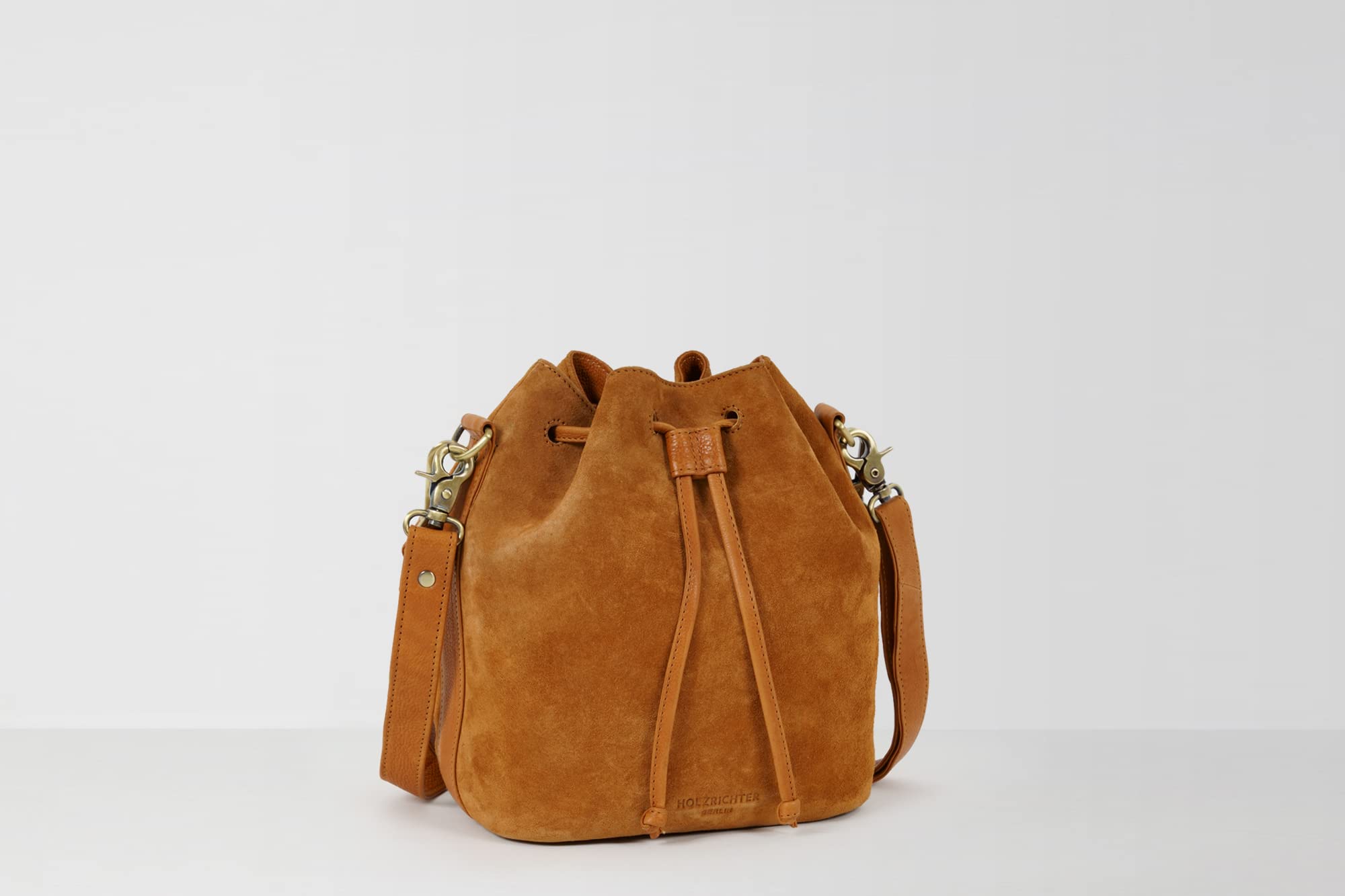 HOLZRICHTER Berlin - Beuteltasche aus Leder für Damen (No 1-1), 26x21x14 cm Schultertasche, Echtleder Bucket Bag, Handtasche in Braun, Schwarz